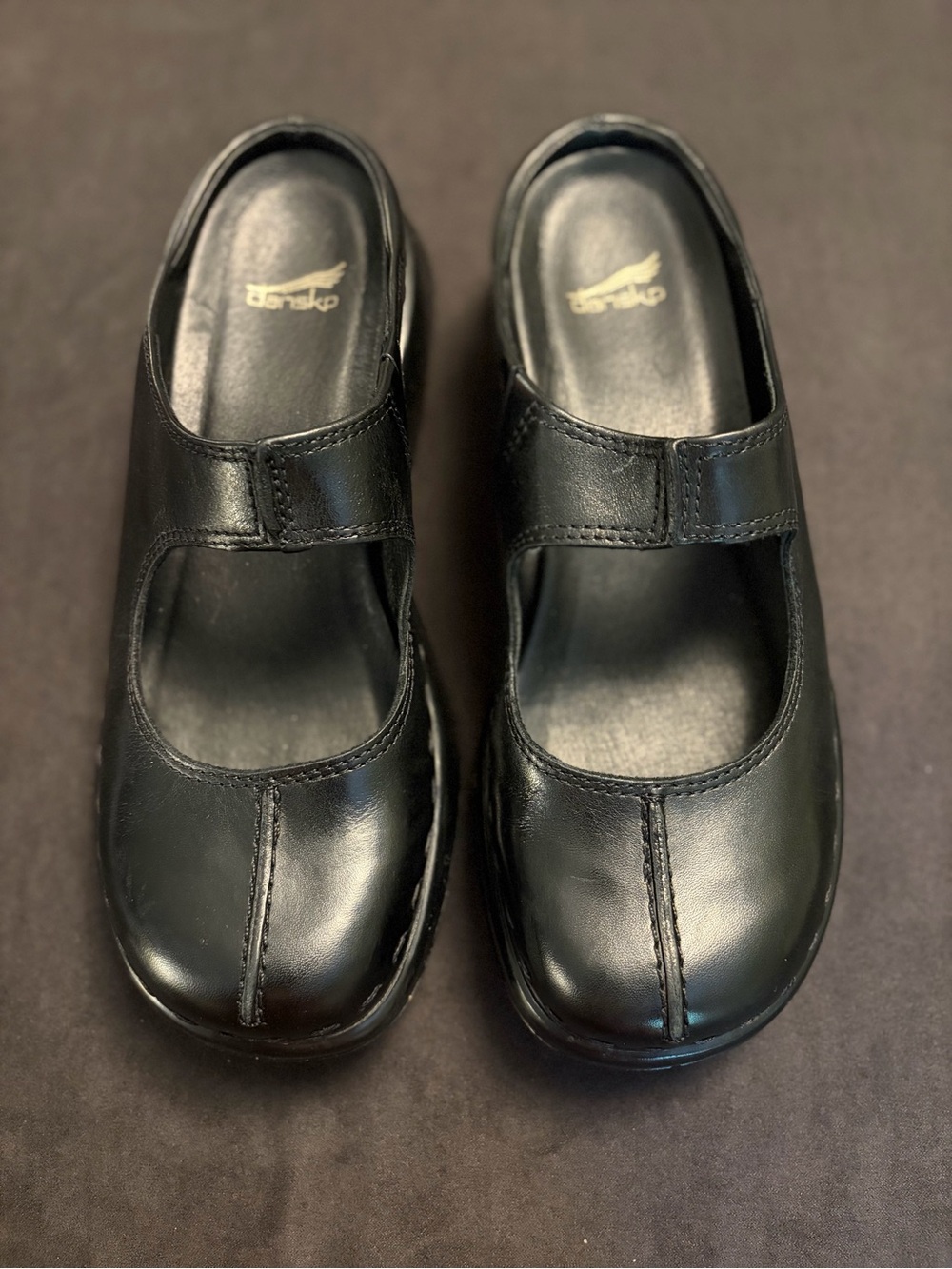 Dansko Sonoma Annie Black Leather Mary Jane Clogs EU 39 Nurse Shoes Arch Support